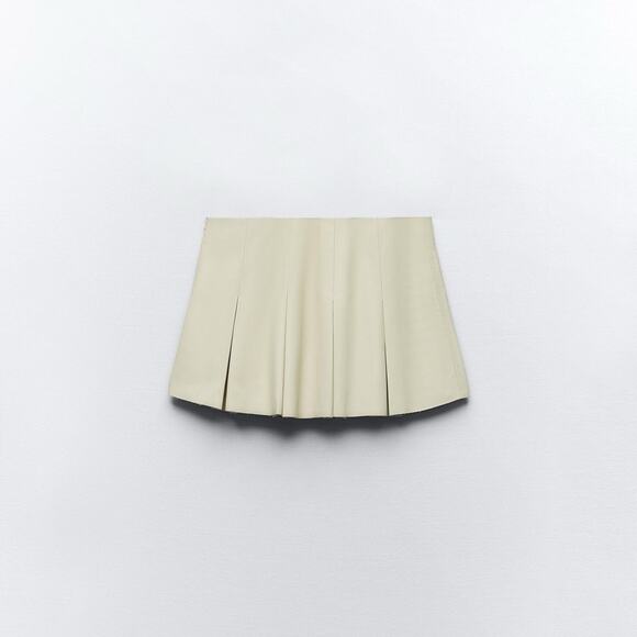 Zara Faux Leather Pleated Raw Hem Mini Skirt - Picture 5 of 7